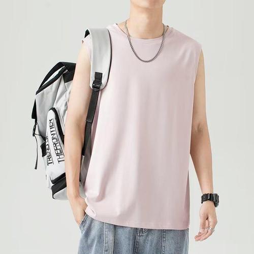 Summer Harbor Wind Simple Solid Color Sleeveless T-Shirt for Men Trend Brand Loose Ins Fashion Cardigan Backless Top Round Neck Base Shirt Trend