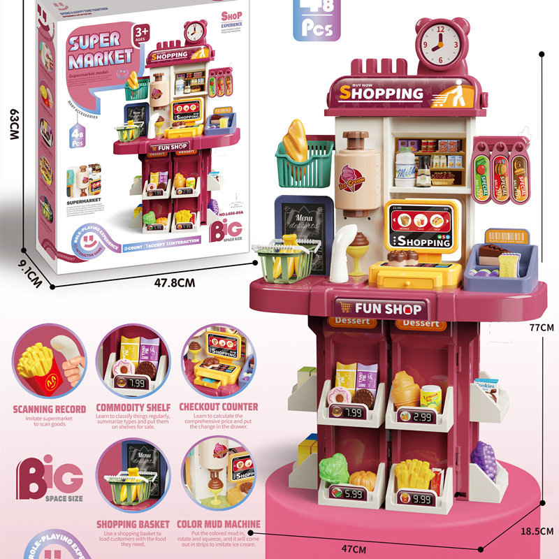 El Comercio exterior 77CM de doble cara de los niños de simulación de spray de cocina cajero de agua vajilla de cocina Play House supermercado Juguetes
