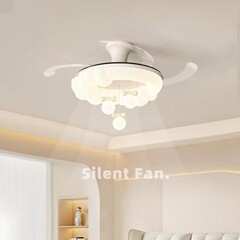 奶油风餐厅主卧室灯儿童房护眼吊扇灯2025新款吸顶静音隐形风扇灯