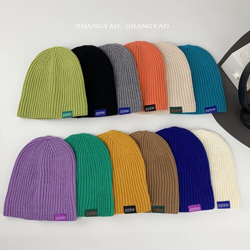 Ins Children's Hat for Little Babies, Hip-Hop Style, Rounded Top Knitted Cold Hat, Gourd Skin Knitted Cap with Overhead Ear Coverage