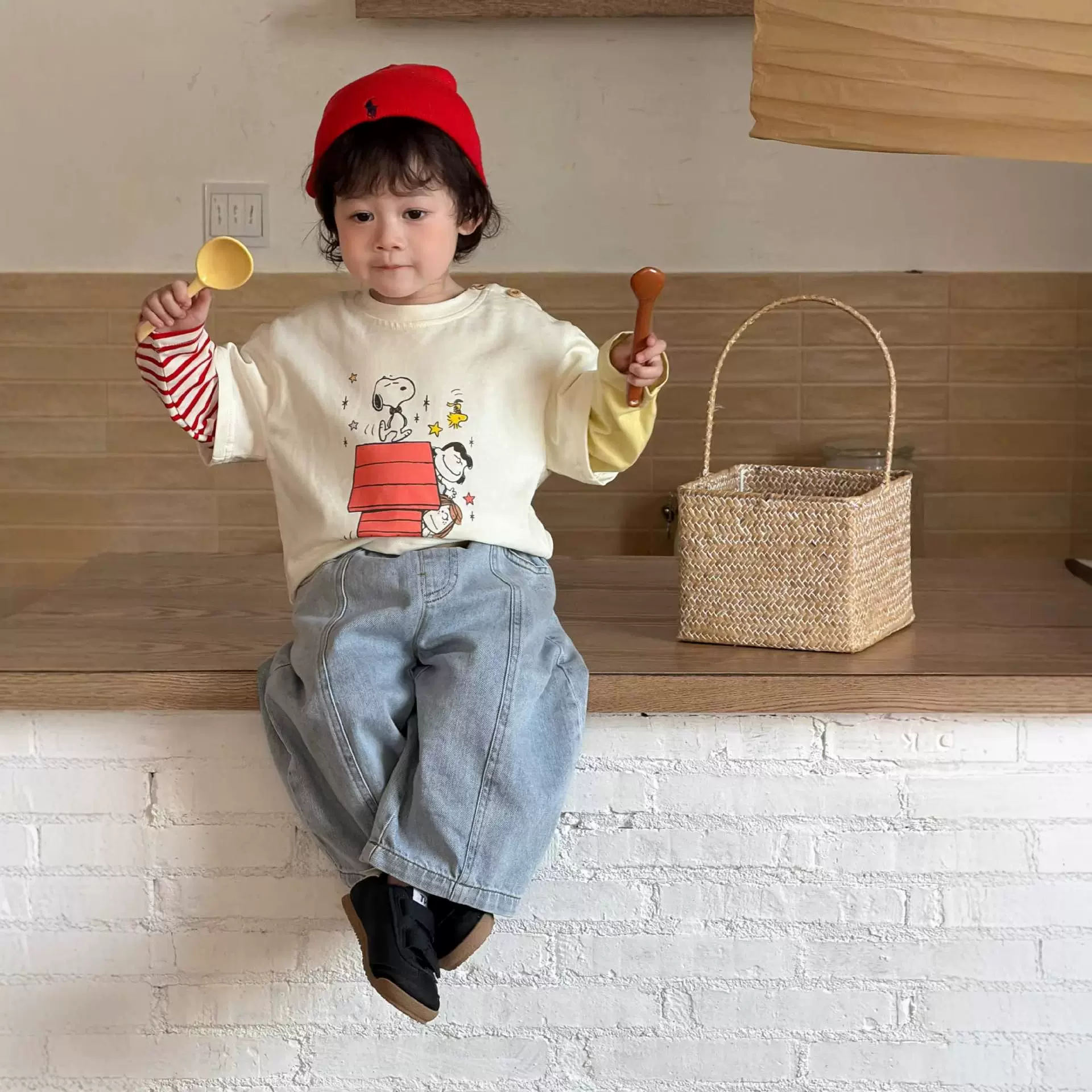宝宝春季长袖T恤衫2026新款韩版童装儿童衣服春装男童牛仔裤套装