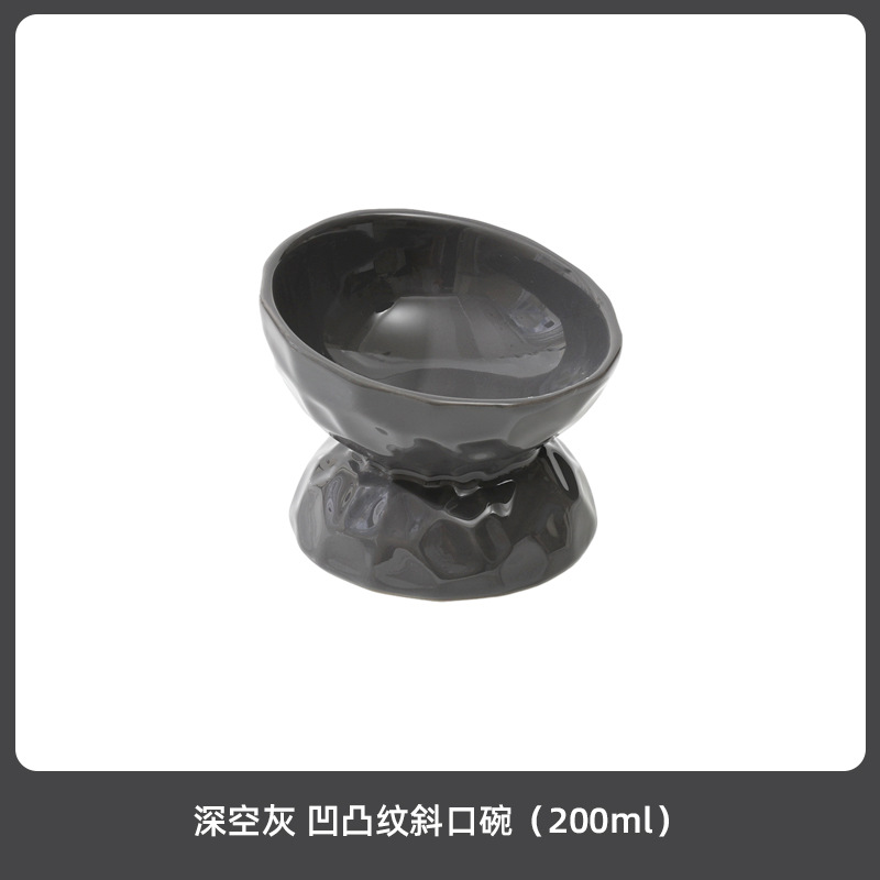 Cerámica de la pierna alta soporte cervical oblicuo tazón gato y perro tazón de comida gato mascota tazón negro bebedero antigolpes