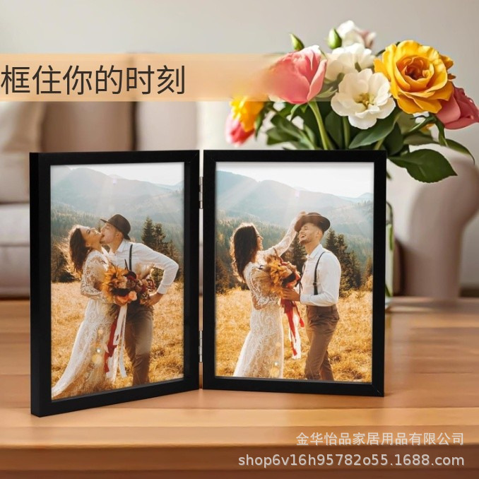 5X7 Photo Frame Double-Axis Articulated Wooden Foldableable Photo Frame Home Decoration Commemorative Photo Framed Picture Frame Wholesale