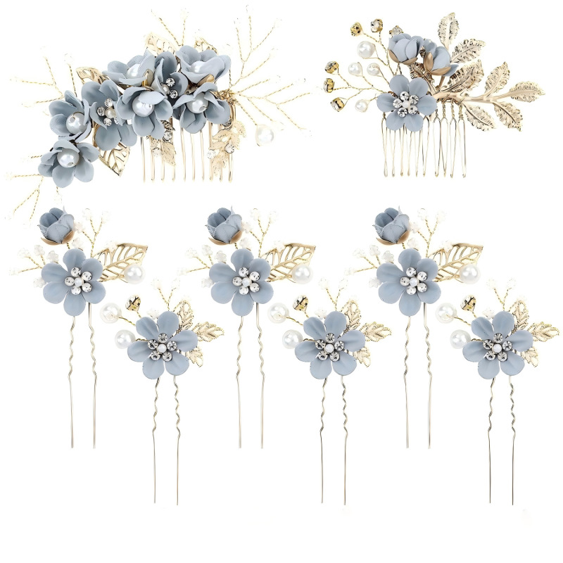 クロスボーダーの金色の葉の髪の櫛の髪の飾りの手作りの花嫁のセットの頭の飾りの花の挿し木の髪のヘアピンの花嫁の装飾品|undefined