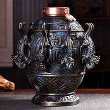 中国　古銅　神獣文　尊式瓶　花瓶　花器　M　3873