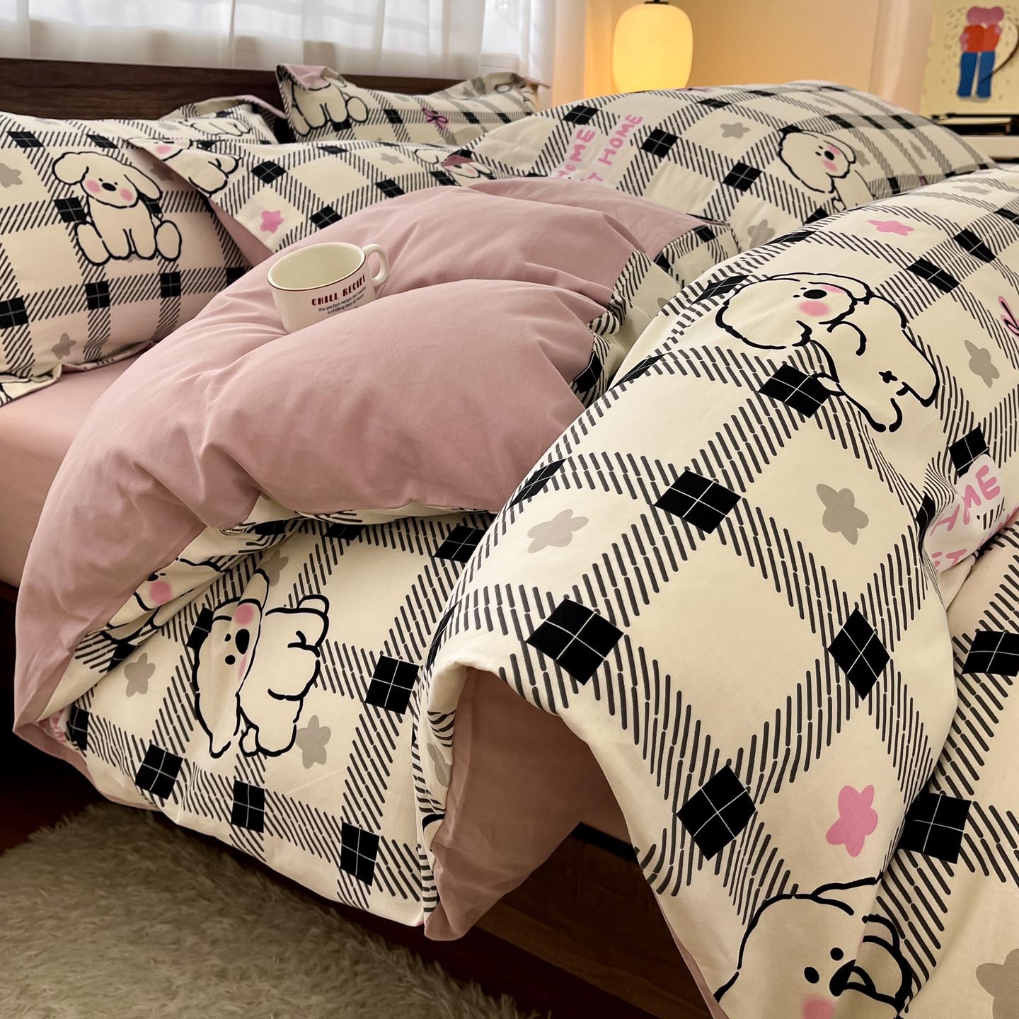 Four-piece Printed Brushed Cotton Bed Sheet Set For Autumn Winter_voghion.com