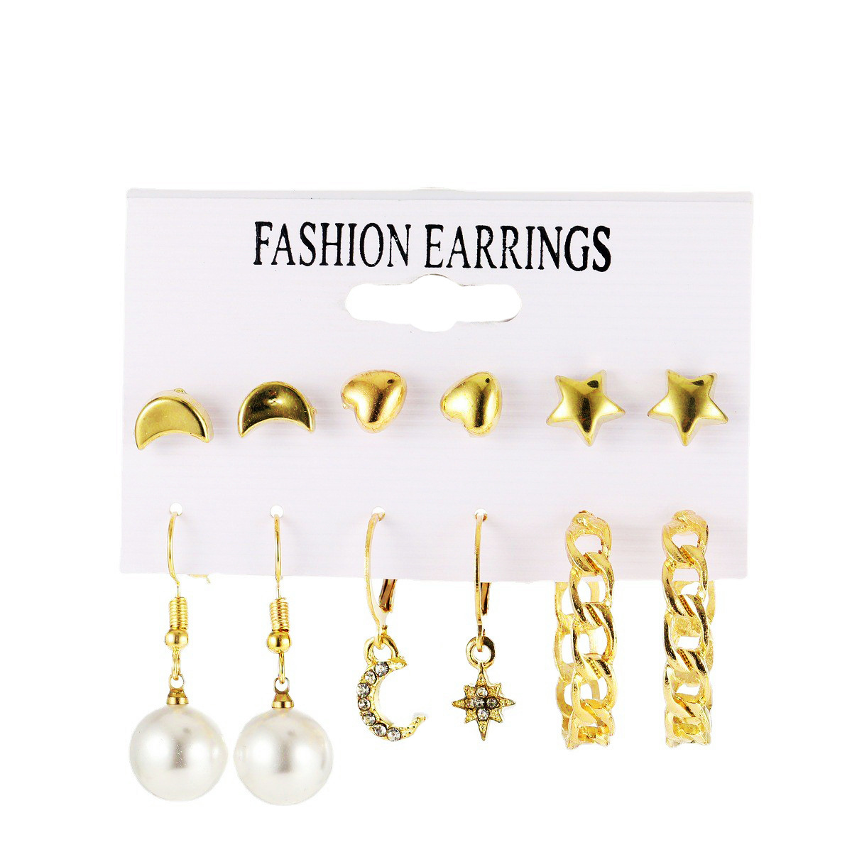 1 Set Simple Style Star Heart Shape Plating Imitation Pearl Metal Rhinestones Earrings display picture 10