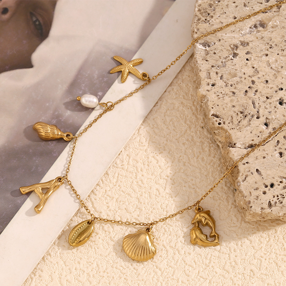 Marine Animal Letter A Stainless Steel Pendant Necklace