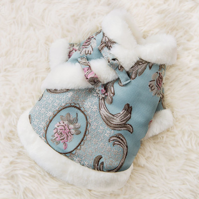 Ropa de Año Nuevo para gatos en invierno engrosado vestido de China mascota gatito gato muñecas de otoño y invierno gato azul camisa de Año Nuevo