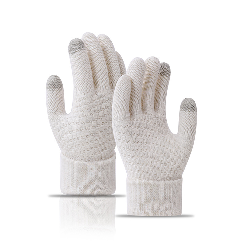 Gloves winter warm student Korean version of simple men's and women's fleece thickened cycling five fingers can touch screen cold cotton gloves_maomaolike.com