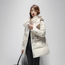 魔术贴羽绒服女中长款抽绳收腰显瘦白鸭绒加厚保暖外套