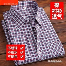 纯/棉中老年男士格子长袖衬衫免烫抗皱休闲衬衣商务爸爸装薄批发