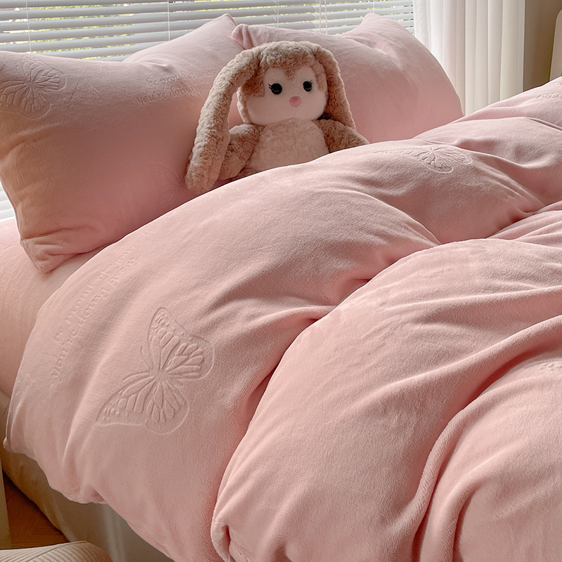 Jacquard leche de seda de cuatro piezas otoño invierno ropa de cama de coral de seda sábanas de cama de 2025 nuevo estilo