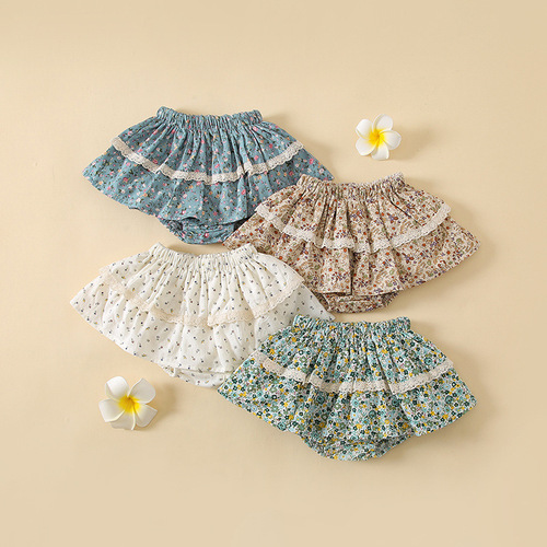Korean style infant floral culottes ins lotus lace bread pants floral cake culottes cute lantern shorts