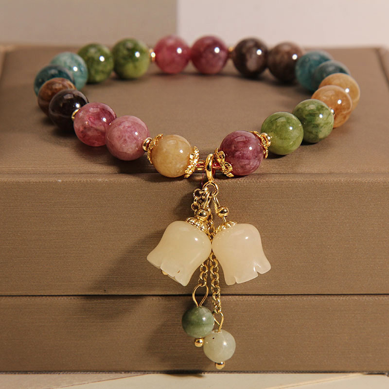 new colorful tourmaline natural stone bracelet ins niche lily pendant ruyi bracelet men women girlfriend cross-border