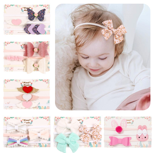 21103 Baby seamless small headband set, bow headband three-piece set, hair tie, children's accessories