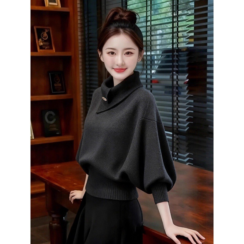 High-End Chic Batwing Sleeve Sweater for Women, Autumn and Winter Solid Color Casual Top, Stylish Loose-Fitting Knitted Base Layer High-End Chic Batwing Sleeve Sweater for Women, Autumn and Winter Solid Color Casual Top, Stylish Loose-Fitting Knitted Base Layer