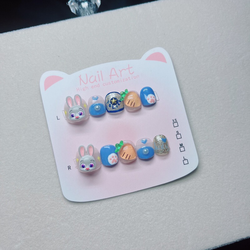 【64】Children's Handmade Wearable Nails Zootopia Judy Police Officer Cartoon Nail Art Stickers Fake Nails