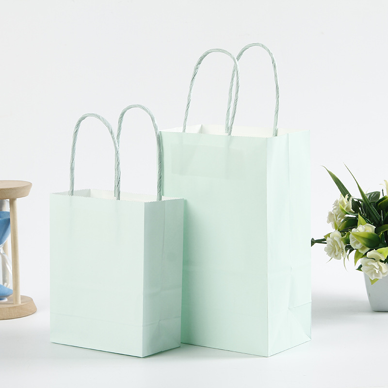 En stock macaron color bolsa de papel Kraft pequeña leche fresca té para llevar bolsa de embalaje Embalaje de compras 6 mango de color