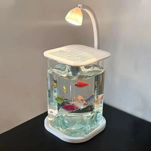 Fish Tank for Betta Fish, Ultra-White Small Lazy Glass Tank, Living Room Creative Desktop Decoration, High-End