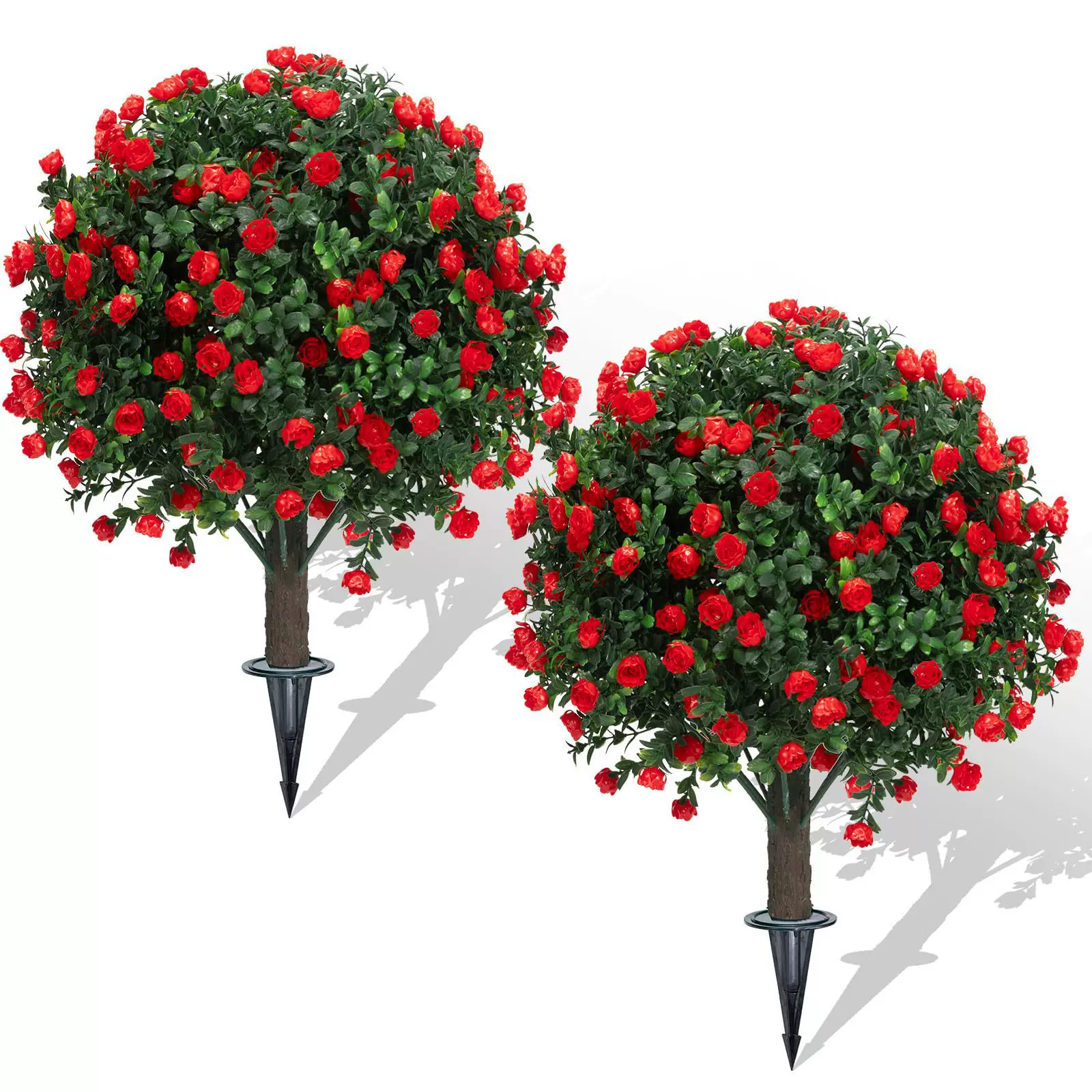 亚马逊跨境人造黄杨木玫瑰带钉地插户外植物仿真灌木门廊装饰绿植