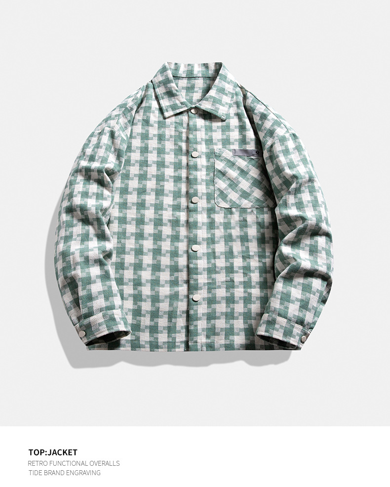 Men's Knitted Plaid Jacket Loose Lapel Shirt Style For Couples_voghion.com