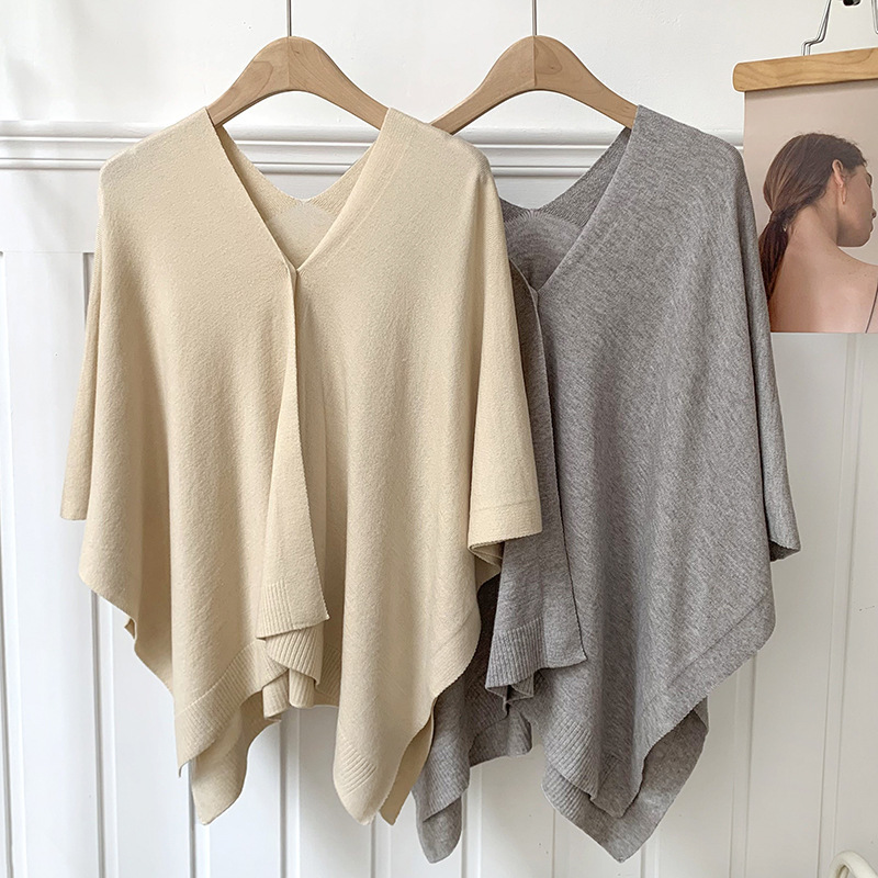 Sun-protective long shawl, versatile cape, fashionable knitted cardigan for women, skin-friendly, lightweight summer style, chic cover-up, suitable for travel, solid color