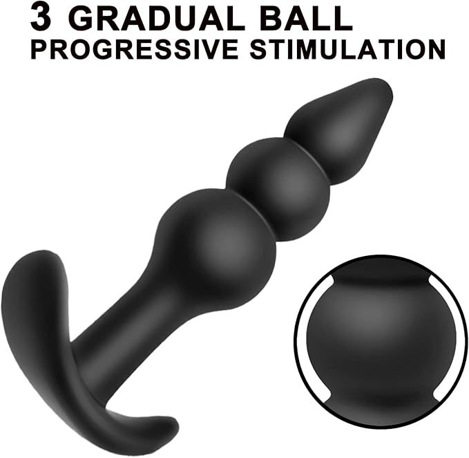 Silicone Small Three-Bead Anal Plug, Black Manual Anal Beads for Adult Use — detail image 6