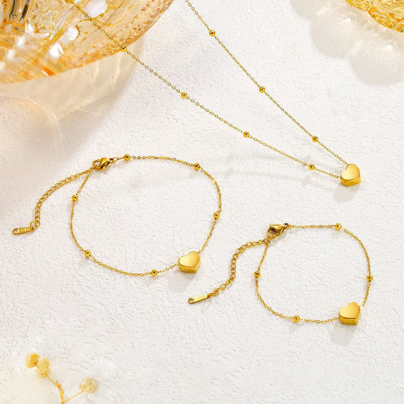 Подвеска и браслет сердце, anklet, цепочка, брендовый набор, аксессуар, простой и элегантный дизайн, 750 пробы золота, оптовая продажа