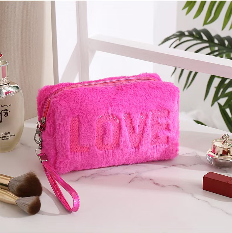 Bolsa de Cosméticos Bordada Transfronteriza, Linda Bolsa de Cosméticos de Felpa, Bolsa de Almacenamiento, Modelo Multifuncional 2025, Portátil para Viajes