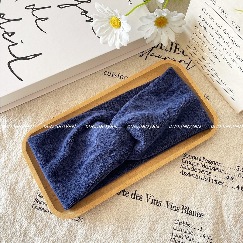 网红新款秋冬时尚纯色奥粒绒发带复古交叉防寒保暖头带发饰现货女|undefined