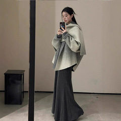 法式渐变色毛呢外套女秋冬2025款披风斗篷高级感气质呢子披肩大衣
