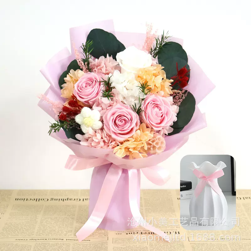 跨境永生花真花花束玫瑰花礼盒花束母亲节生日礼物情人节花束