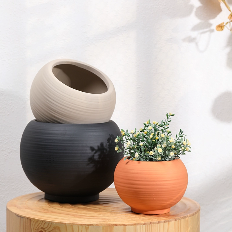 Подвесная корзина ручной работы из деревенской керамики, однотонный керамический цветочный горшок, круглый зеленый цветочный горшок, глиняный ремешок, креативный барабан.