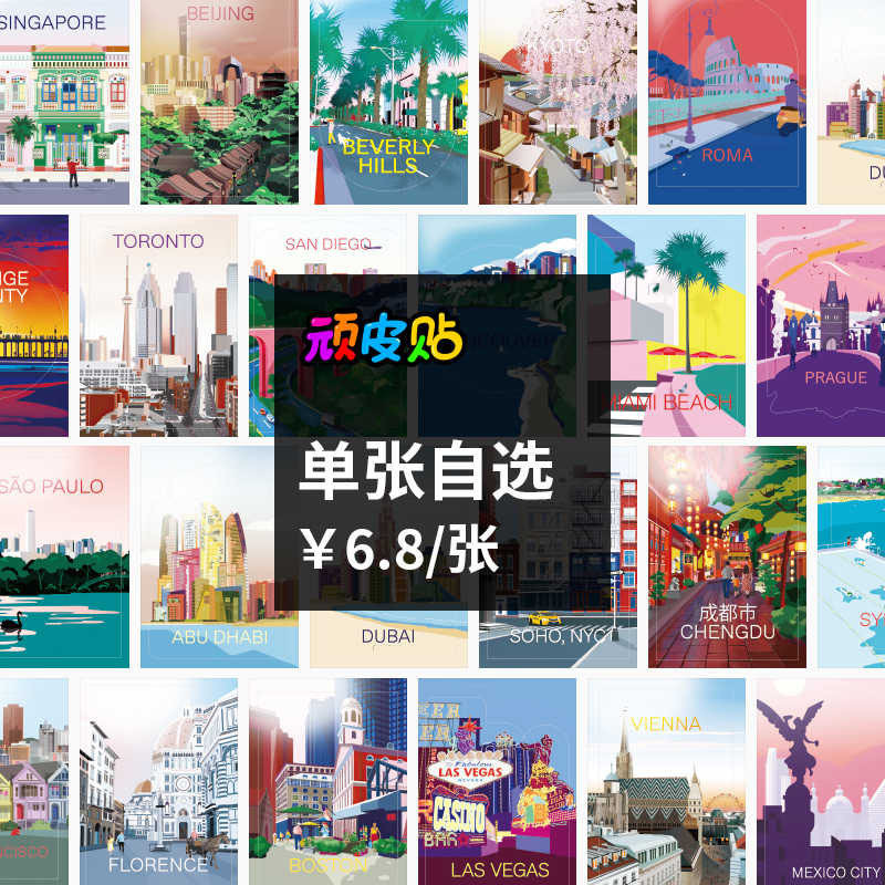适用于日默瓦城市系列贴纸笔记本书桌行李箱贴画防水不干胶贴纸