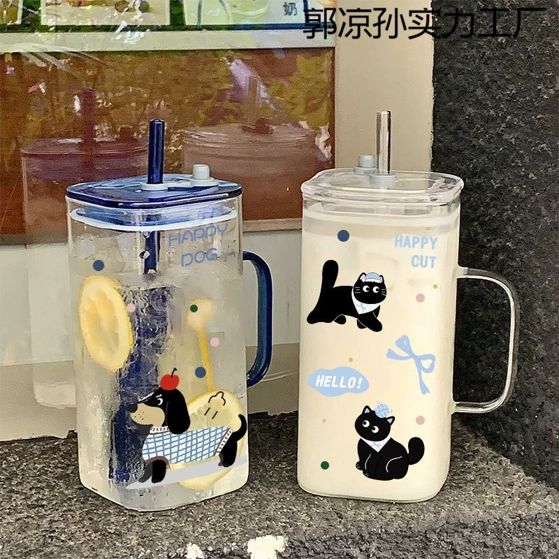 Новая стеклянная кружка для студентов супер большой вместимости, стильная, для дома, термостойкая, с ручкой