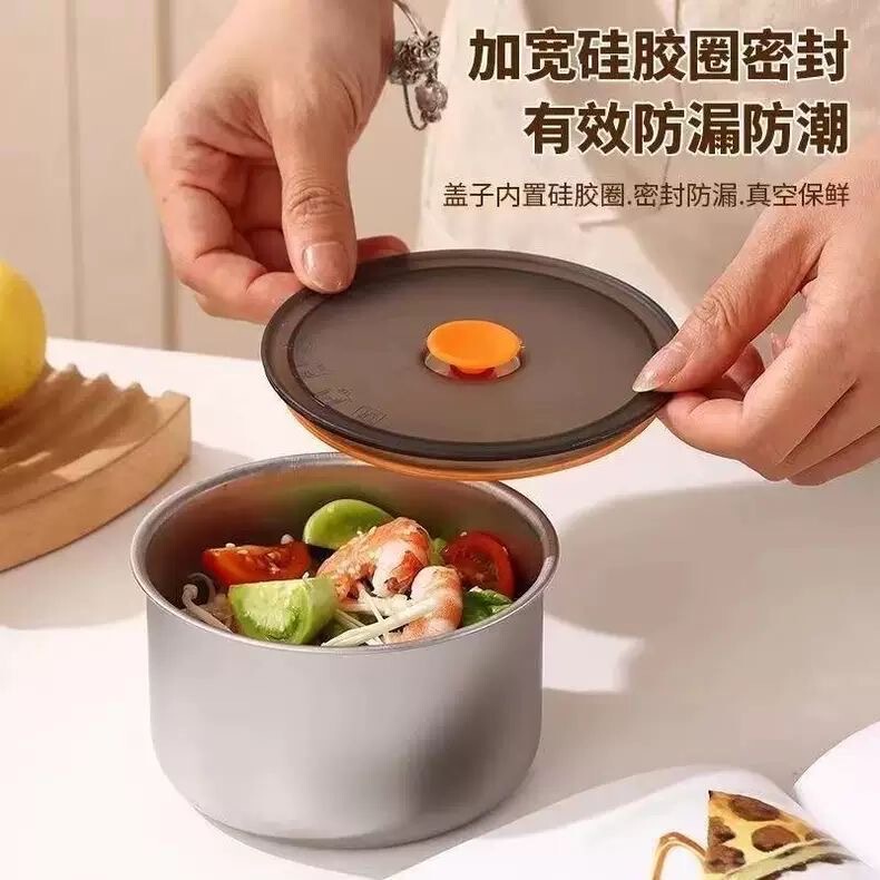 不锈钢带盖子保鲜碗家用冰箱收纳保鲜盒厨房圆形食材分装盒野餐盒|undefined