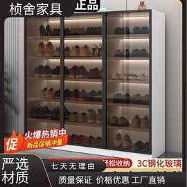 玻璃鞋柜轻奢简约门口收纳家用大容量阳台玄关储物柜一体入户