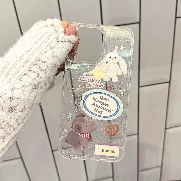 Large hole silver foil glitter IMD shell [cute puppet]