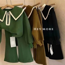 秋季新款韩版女孩洋气大翻领长袖卫衣加喇叭裤休闲两件套