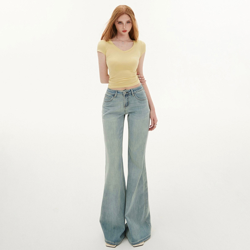 Light Blue American Retro Low-Waist Flared Pants 2025 New Slim-Fit Versatile Commuter Jeans for Women