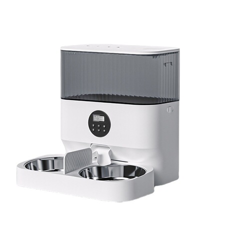 Newly upgraded pet cat and dog automatic feeder with double basins that can increase the timing of cat food and small dog feeders