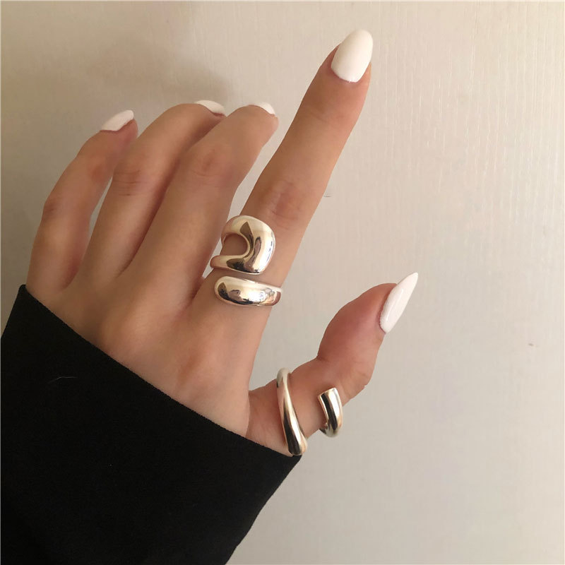 Estilo coreano retro exagerado anillo geométrico hembra 925 Plata ins estilo europeo y americano personalizado hip hop punk estilo abierto anillo de índice