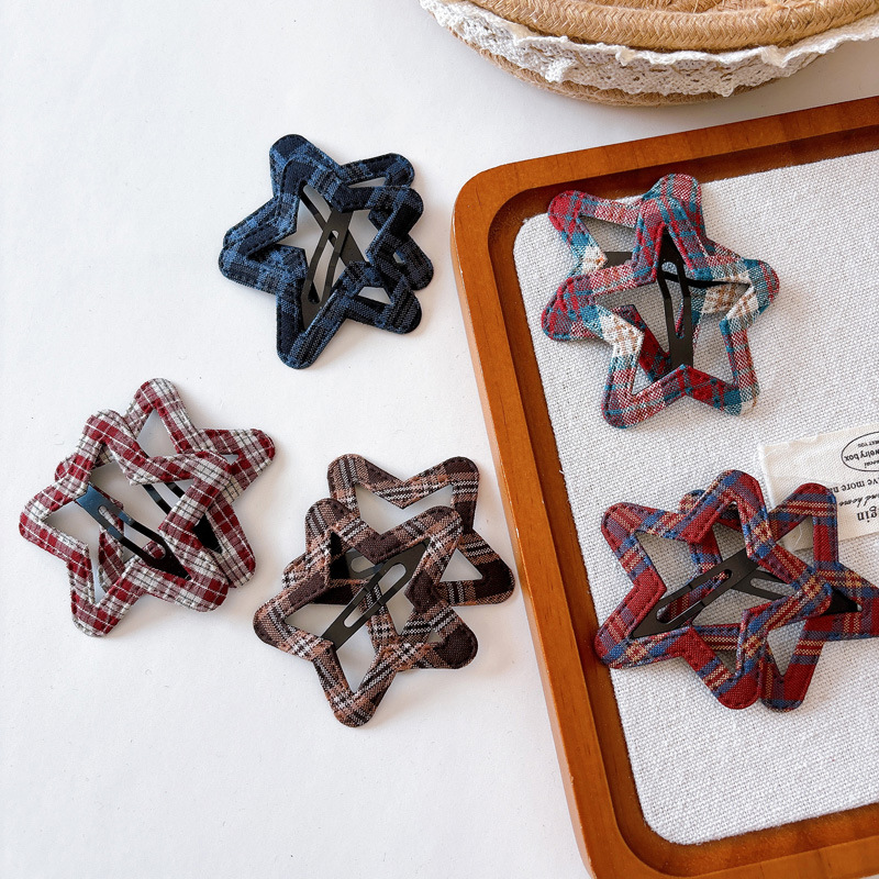 Everyday Versatile British Plaid Pentagram Hair Clip, Vintage College...