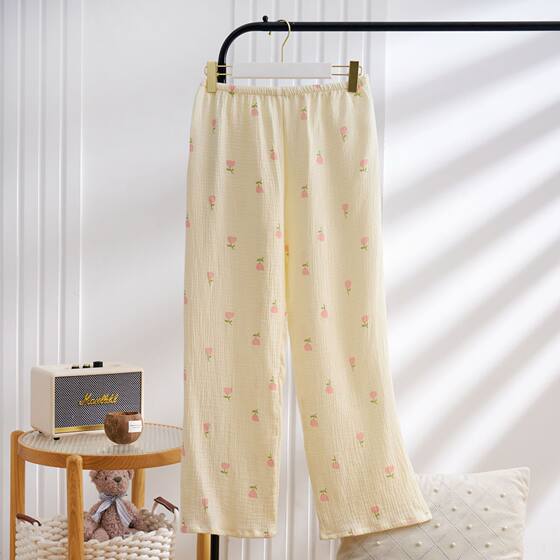 Factory Store Cotton Home Pants Exterior Wearing Floral Loose Double-Layer Yarn Comfortable Air Conditioning Walking Pants Cotton Yarn Cross-Border Pajama Pants