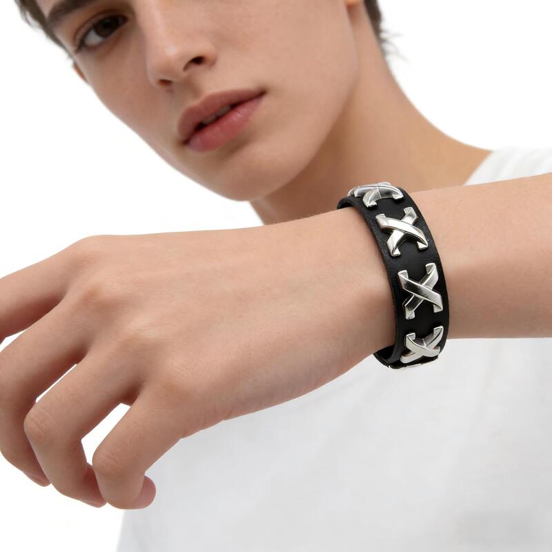 European and American Cross-Border Punk Rock Bar Street Dance Bracelet X-Studded Unisex Pu Leather Wristband Bracelet European and American Cross-Border Punk Rock Bar Street Dance Bracelet X-Studded Unisex Pu Leather Wristband Bracelet