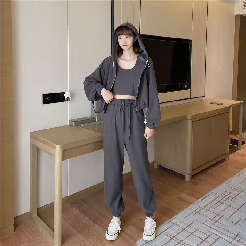 高级感显瘦休闲运动装套装女秋季2025新款大码胖mm卫衣长裤三件套|undefined