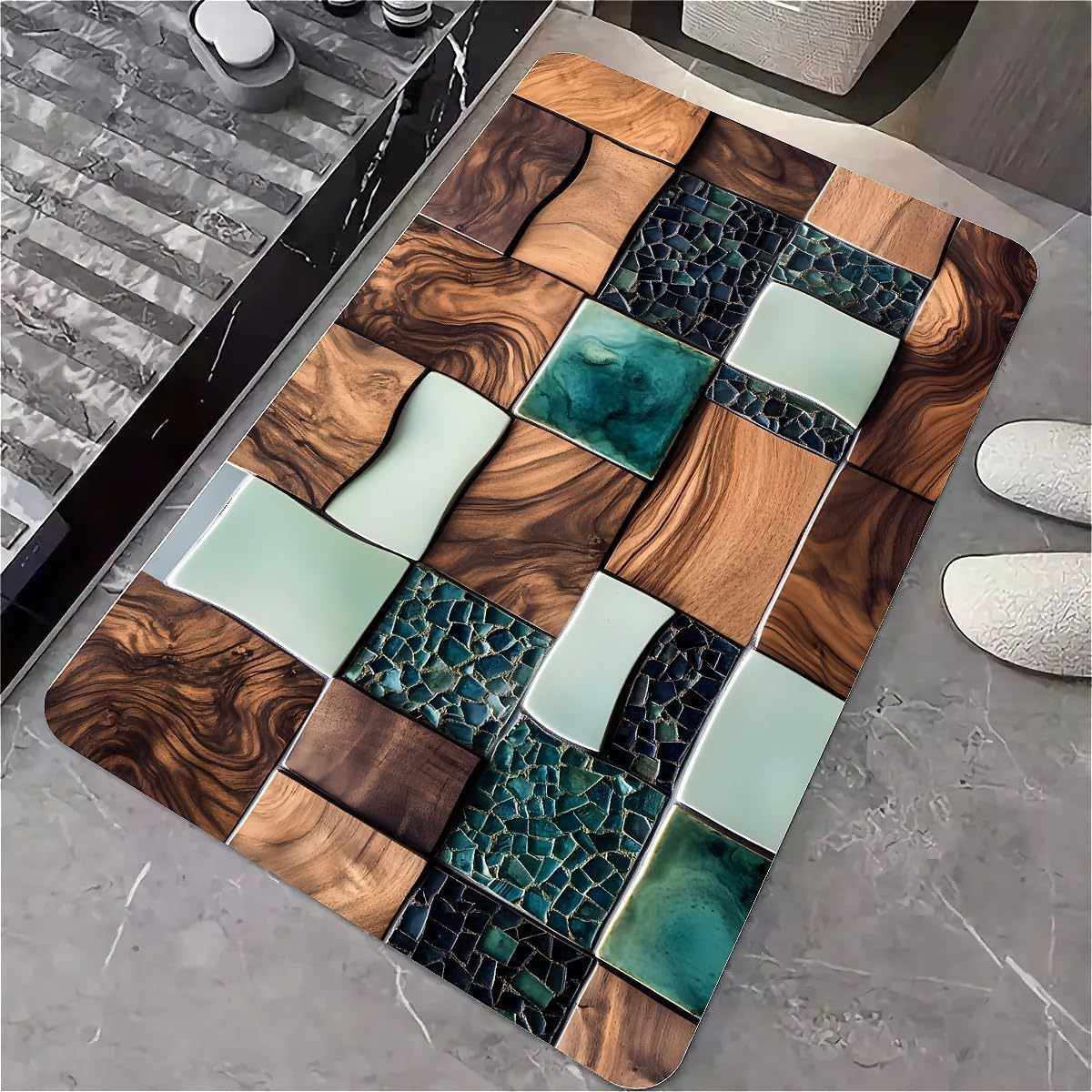 Cross-Border American-Style Stone Diatomaceous Earth Bathroom Absorbent Non-Slip Floor Mat, Bedroom Dirt-Resistant Foot Mat, Entryway Easy-Care Door Mat
