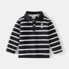 Black background white striped embroidered bear long sleeve POLO