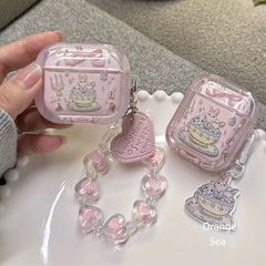 ケーキピンクの妖精のような可愛いティーカップウサギのデザイン、Apple AirPods 4/Pro3対応のイヤホンケース、蝶結び付き